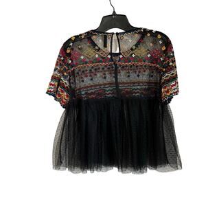 Zara Beaded Mesh Embroidered Mesh Peplum Blouse Size Small